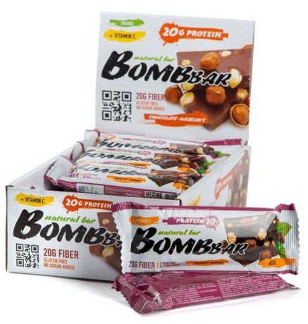 Батончик протеиновый "Bombbar", шоколад, фундук, 20 шт х 60 г