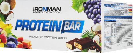 Батончик энергетический Ironman "Protein Bar", с коллагеном, банан, темная глазурь, 50 г х 24 шт