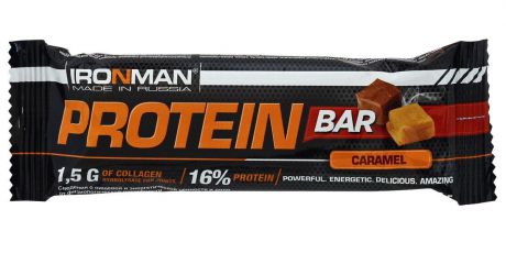 Батончик энергетический Ironman "Protein Bar", с коллагеном, карамель, темная глазурь, 50 г