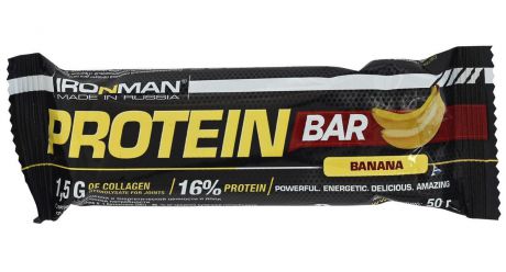 Батончик энергетический Ironman "Protein Bar", с коллагеном, банан, темная глазурь, 50 г