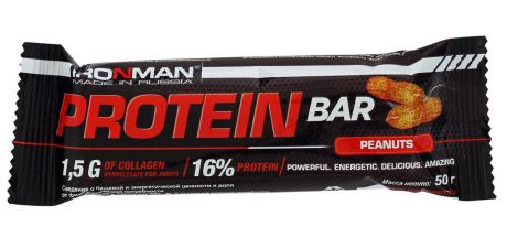 Батончик энергетический Ironman "Protein Bar", с коллагеном, орех, темная глазурь, 50 г