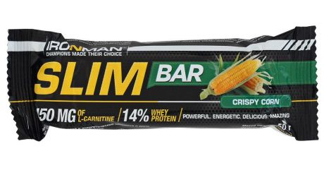 Батончик энергетический Ironman "Slim Bar", с L-карнитином, кукуруза, белая глазурь, 50 г