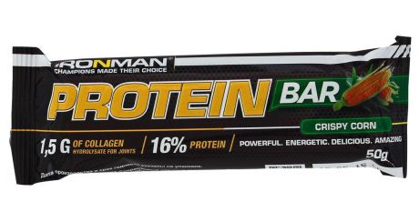 Батончик энергетический Ironman "Protein Bar", с коллагеном, кукуруза, белая глазурь, 50 г