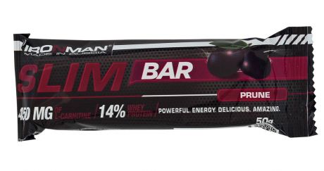 Батончик энергетический Ironman "Slim Bar", с L-карнитином, чернослив, темная глазурь, 50 г