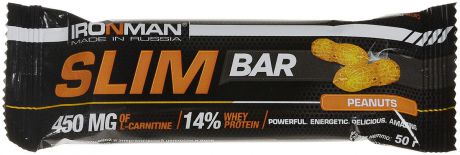 Батончик энергетический Ironman "Slim Bar", с L-карнитином, орех, темная глазурь, 50 г