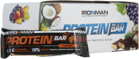 Батончик энергетический Ironman "Protein Bar", с коллагеном, карамель, темная глазурь, 50 г х 24 шт
