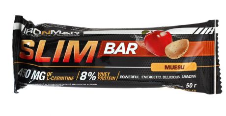 Батончик энергетический Ironman "Slim Bar", с L-карнитином, мюсли, белая глазурь, 50 г