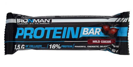 Батончик энергетический Ironman "Protein Bar", с коллагеном, кокос, темная глазурь, 50 г