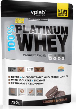 Протеин Vplab "100% Platinum Whey", печенье-крем, 750 г