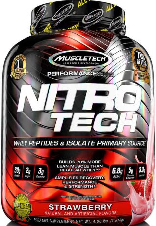 Протеин MuscleTech "Nitro Tech 4 lb", клубника, 1,8 кг