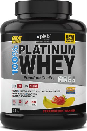 Протеин VPLab "100% Platinum Whey", клубника-банан, 2,3 кг