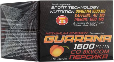 Напиток энергетический Sport Technology Nutrition Guarana 1600, персик, 20 шт х 25 мл
