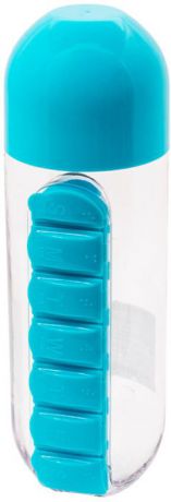 Бутылка для воды "Феникс-Презент", с таблетницей, цвет: голубой, 600 мл