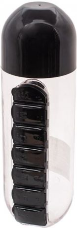 Бутылка для воды "Феникс-Презент", с таблетницей, цвет: черный, 600 мл