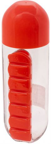 Бутылка для воды "Феникс-Презент", с таблетницей, цвет: красный, 600 мл