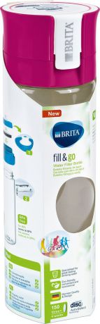 Фильтр-бутылка Brita "Fill & Go Vital", со сменным картриджем, цвет: розовый, 0,6 л