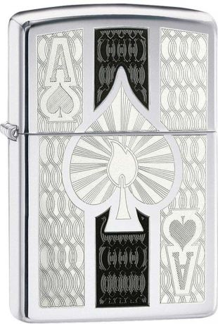 Зажигалка Zippo "Ace", цвет: серебристый, 3,6 х 1,2 х 5,6 см. 34008