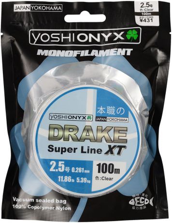 Леска Yoshi Onyx "Drake Super Line XT", цвет: прозрачный, 100 м, 0,261 мм, 5,39 кг