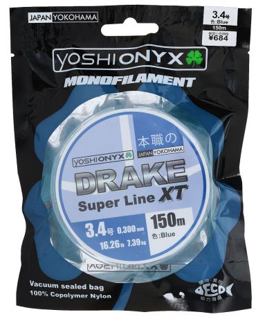 Леска Yoshi Onyx "Drake Super Line XT", цвет: голубой, 150 м, 0,3 мм, 7,39 кг