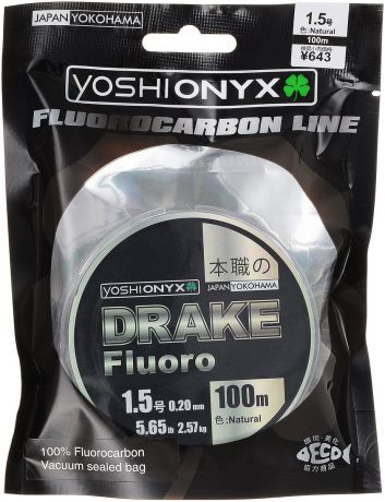 Леска Yoshi Onyx "Drake Fluoro", цвет: прозрачный, 100 м, 0,20 мм, 2,57 кг