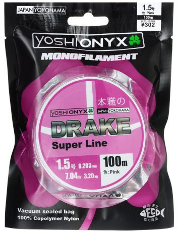 Леска Yoshi Onyx "Drake Super Line", цвет: розовый, 100 м, 0,203 мм, 3,2 кг