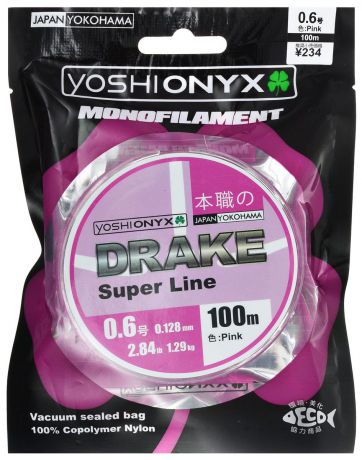 Леска Yoshi Onyx "Drake Super Line", цвет: розовый, 100 м, 0,128 мм, 1,29 кг