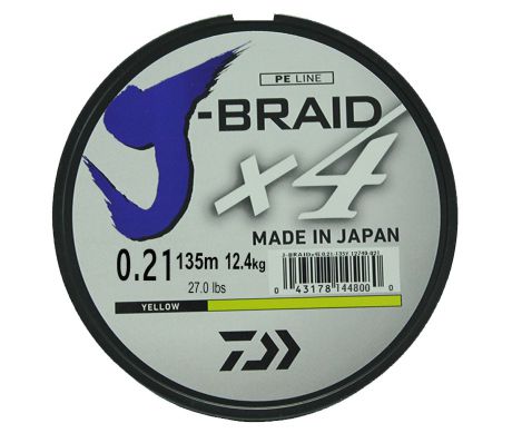 Шнур плетеный Daiwa "J-Braid X4", цвет: флуоресцентный желтый, 135 м, 0,21 мм