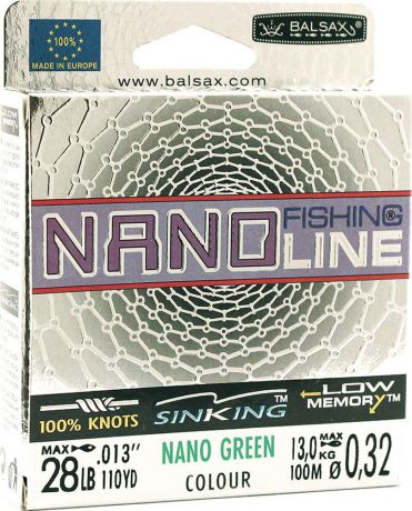 Леска Balsax Nano Fishing Green, 100 м, 0,32 мм, 13,0 кг