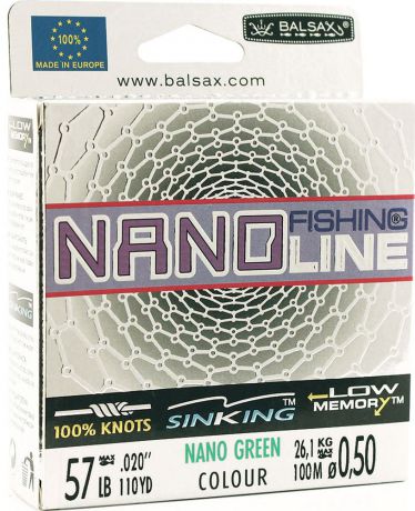 Леска Balsax Nano Fishing Green, 100 м, 0,50 мм, 26,1 кг