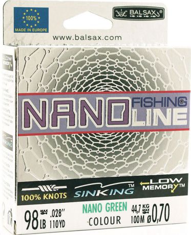 Леска Balsax Nano Fishing Green, 100 м, 0,70 мм, 44,7 кг