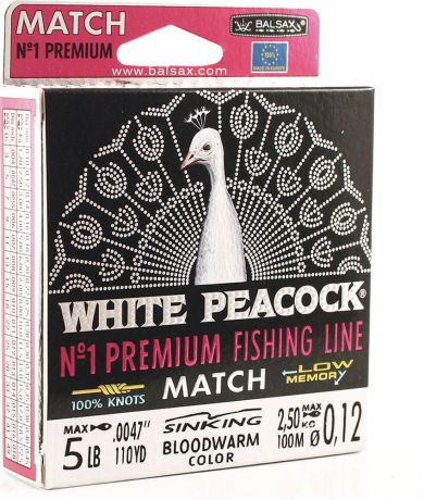 Леска Balsax White Peacock Match, 100 м, 0,12 мм, 2,5 кг