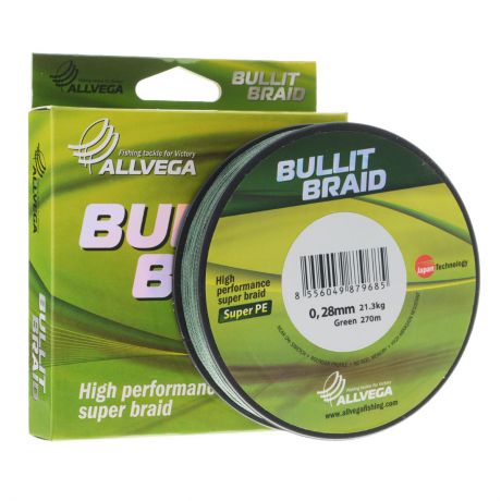 Леска плетеная Allvega "Bullit Braid", цвет: темно-зеленый, 270 м, 0,28 мм, 21,3 кг