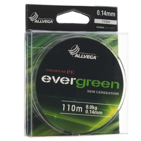 Леска плетеная Allvega "Evergreen", цвет: темно-зеленый, 110 м, 0,14 мм, 8 кг