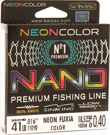 Леска Balsax Nano Neon Fuxia, 100 м, 0,40 мм, 18,5 кг