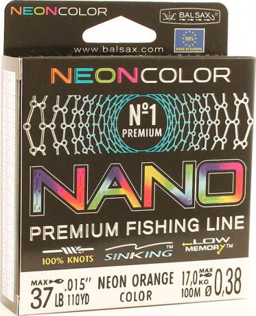 Леска Balsax Nano Neon Orange, 100 м, 0,38 мм, 17,0 кг