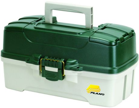 Ящик рыболовный "Plano", с 3-х уровневой системой хранения приманок и 2 боковыми отсеками на крышке, цвет: зеленый, белый