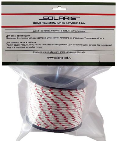 Шнур полиамидный Solaris "S6304", на катушке, 4 мм х 25 м, цвет: белый, красный