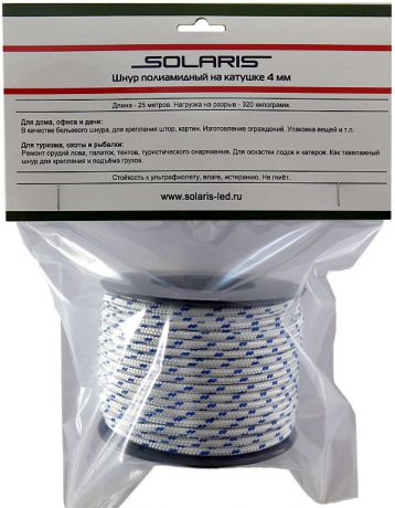 Шнур полиамидный Solaris "S6305", на катушке, 4 мм х 25 м, цвет: белый, синий
