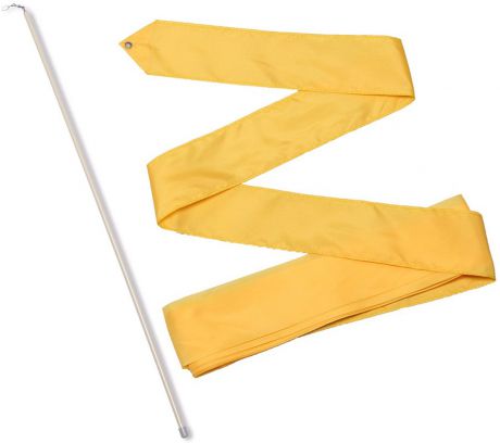 Лента гимнастическая "Indigo", с палочкой и карабином, цвет: желтый, длина 4 м