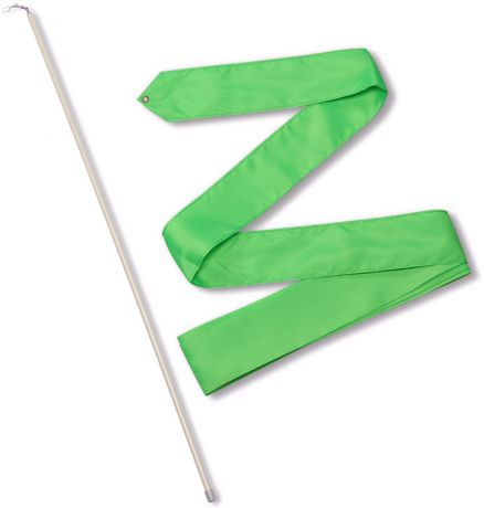 Лента гимнастическая "Indigo", с палочкой и карабином, цвет: зеленый, длина 4 м