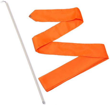 Лента гимнастическая "Indigo", с палочкой и карабином, цвет: оранжевый, длина 4 м