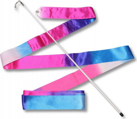 Лента гимнастическая Indigo, с палочкой, цвет: белый, синий, розовый, длина 6 м
