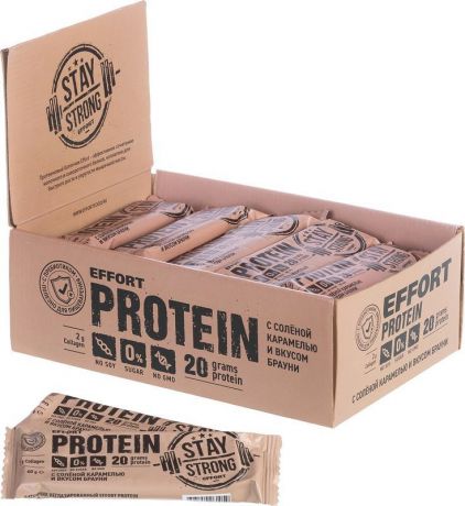 Протеиновый батончик Effort Protein неглазированный, с соленой карамелью и вкусом брауни, 20 шт по 60 г