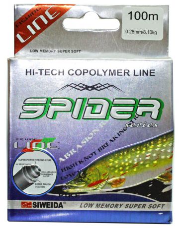 Леска SWD "Spider Pike", цвет: зеленый, длина 100 м, сечение 0,28 мм, нагрузка 8,1 кг