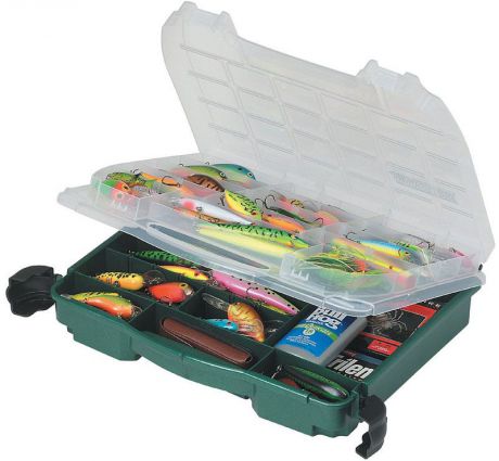 Ящик рыболовный "Plano", двухуровневый, для приманок и аксессуаров, цвет: зеленый. 3950-10