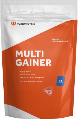 Гейнер мультикомпонентный "PureProtein", для питания спортсменов, клубника со сливками, 1 кг