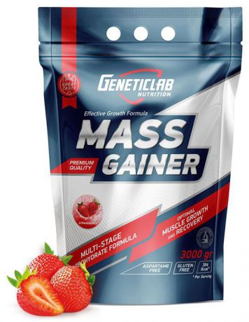Гейнер Geneticlab Nutrition Mass Gainer, клубника, 3 кг