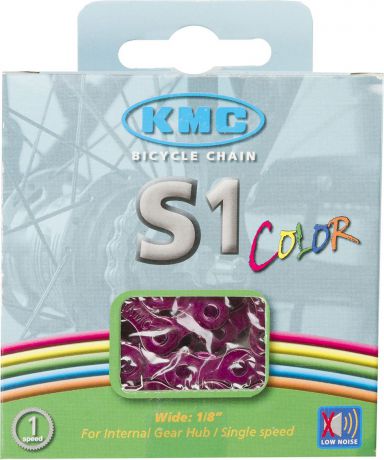 Цепь велосипедная KMC S1 Color, 1ск, 1/2"x1/8", 112 звеньев, 8,6 мм, с замком, розовый