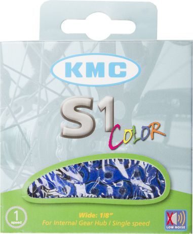 Цепь велосипедная KMC S1 Color, 1ск, 1/2"x1/8", 112 звеньев, 8,6 мм, с замком, синий