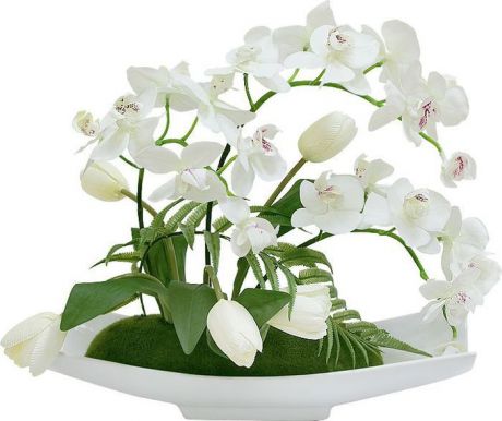Цветы декоративные Dream Garden "Орхидея белая c тюльпанами", на подставке
